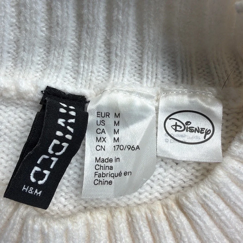 H&M Divided Disney Mickey Mouse Skiing Fair Isle Mock Neck Sweater Cream Mens M